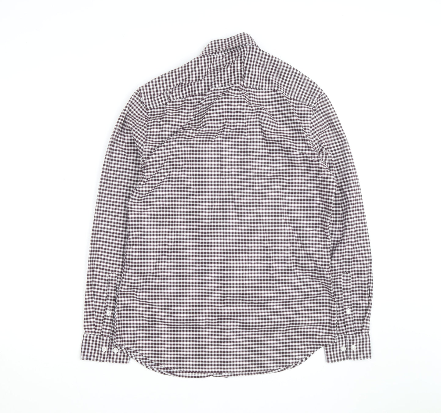 Marks and Spencer Men's Brown Check Regular Fit Long Sleeve Cotton Shirt Size M