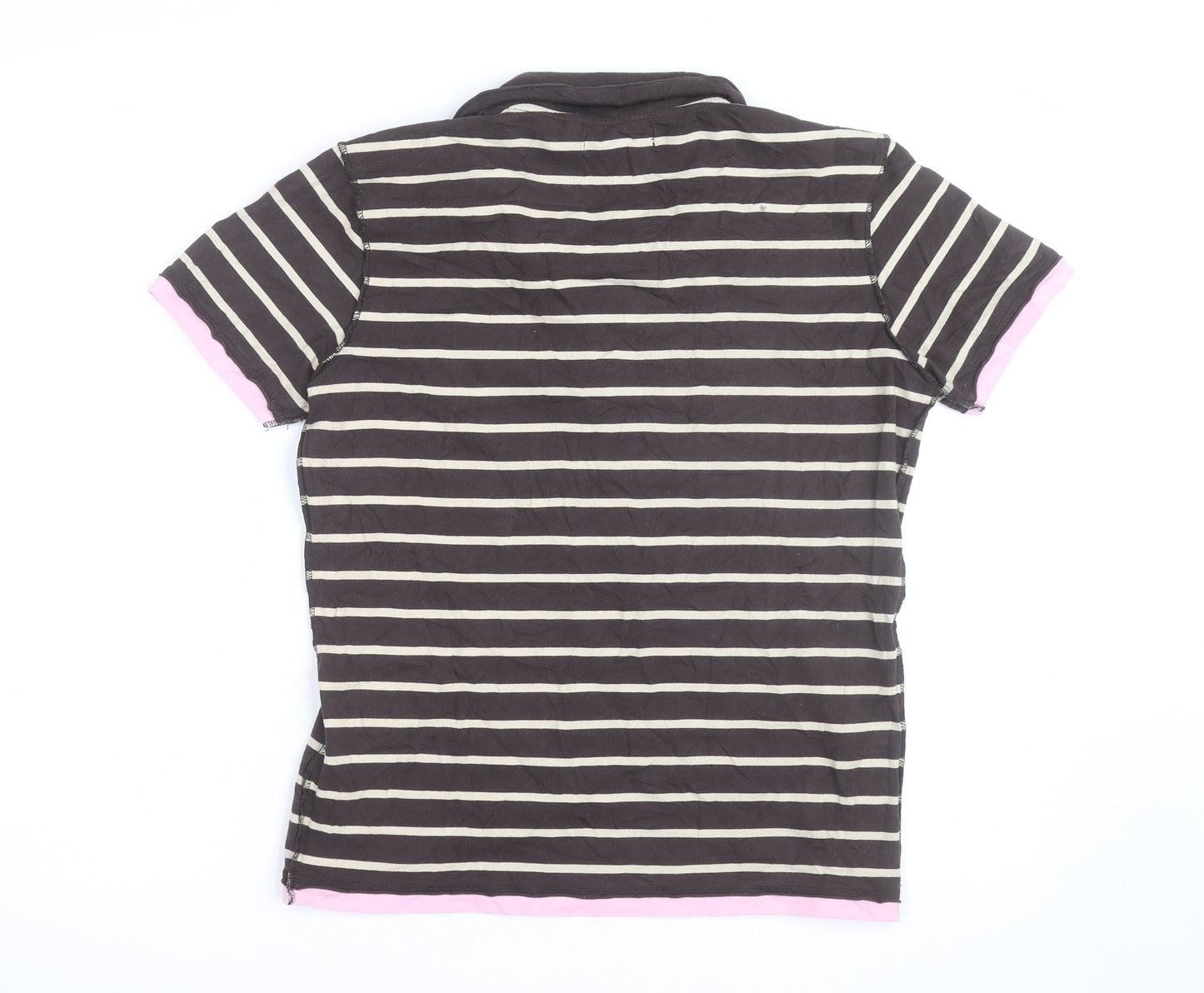 Duck and Cover Women's Brown Striped Polo Shirt L Cotton Blend