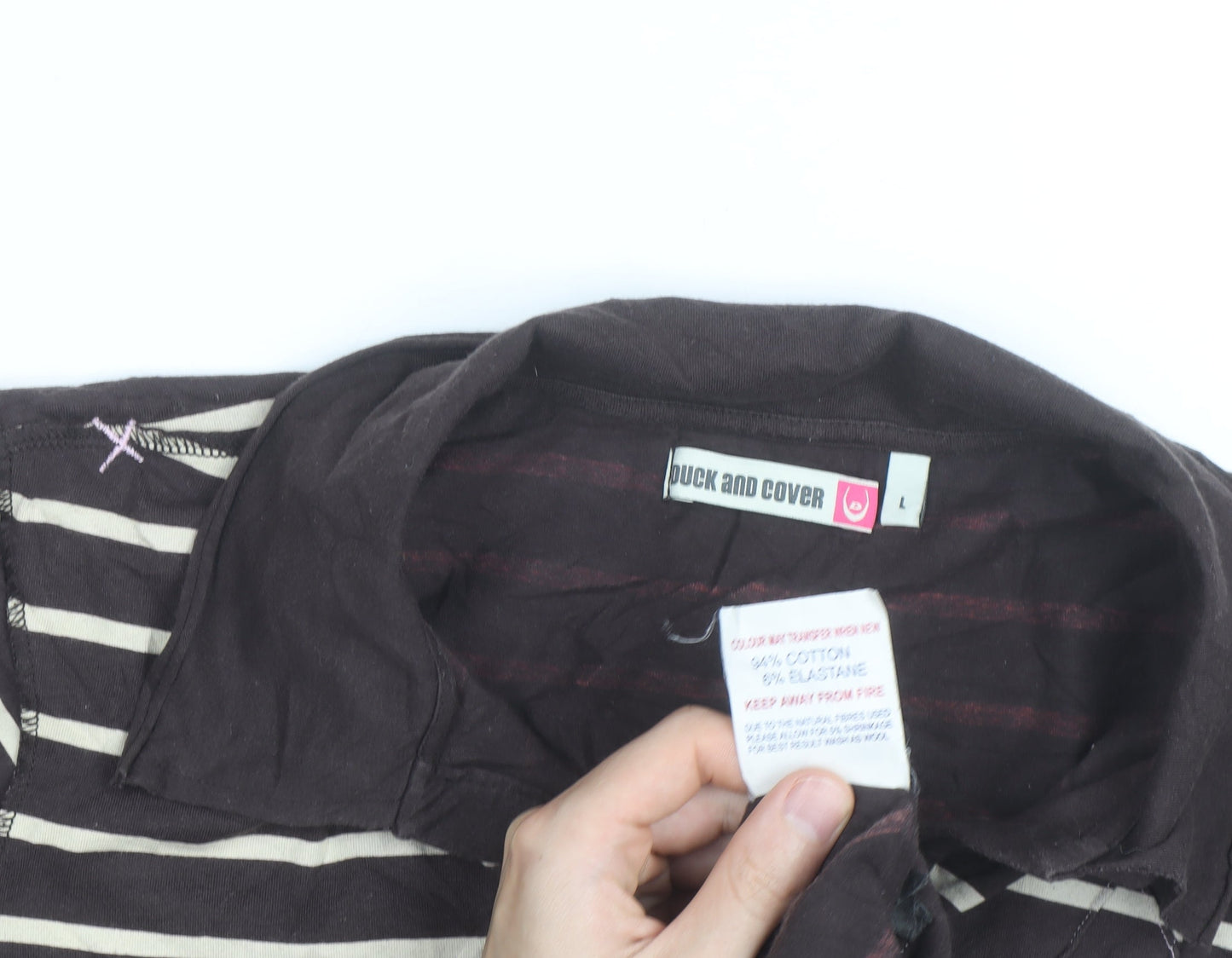 Duck and Cover Women's Brown Striped Polo Shirt L Cotton Blend