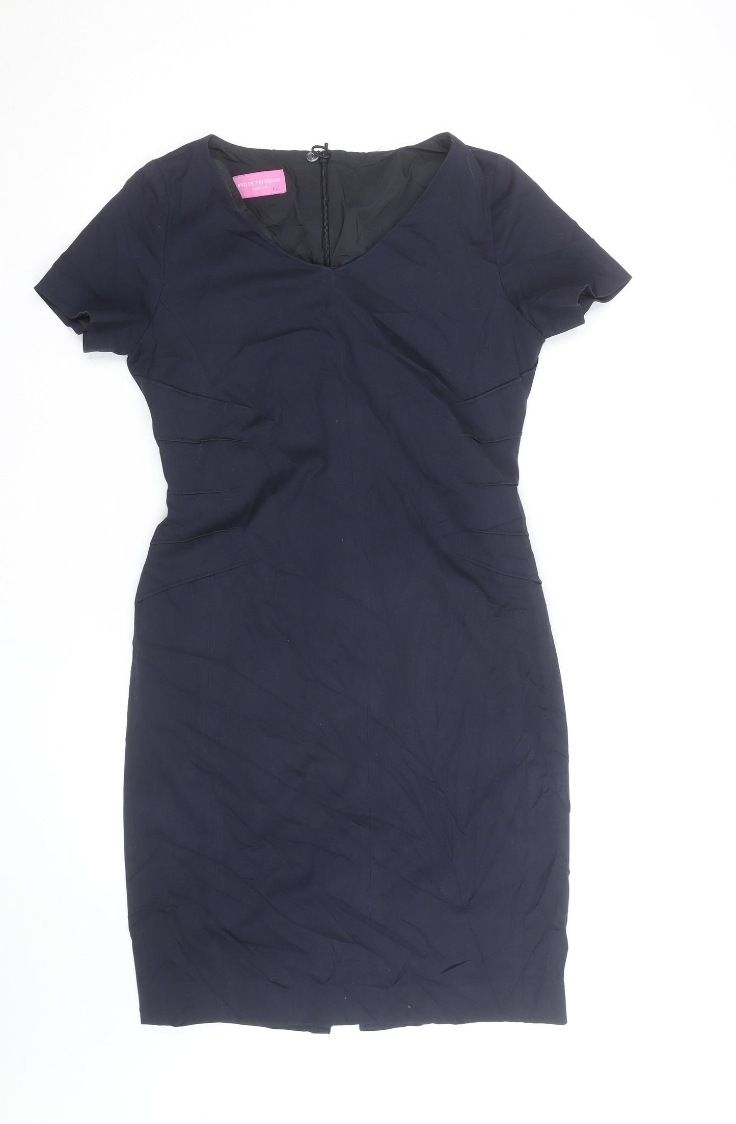 Brook Taverner Women's Navy Blue V-Neck Sheath Work Dress Size 12