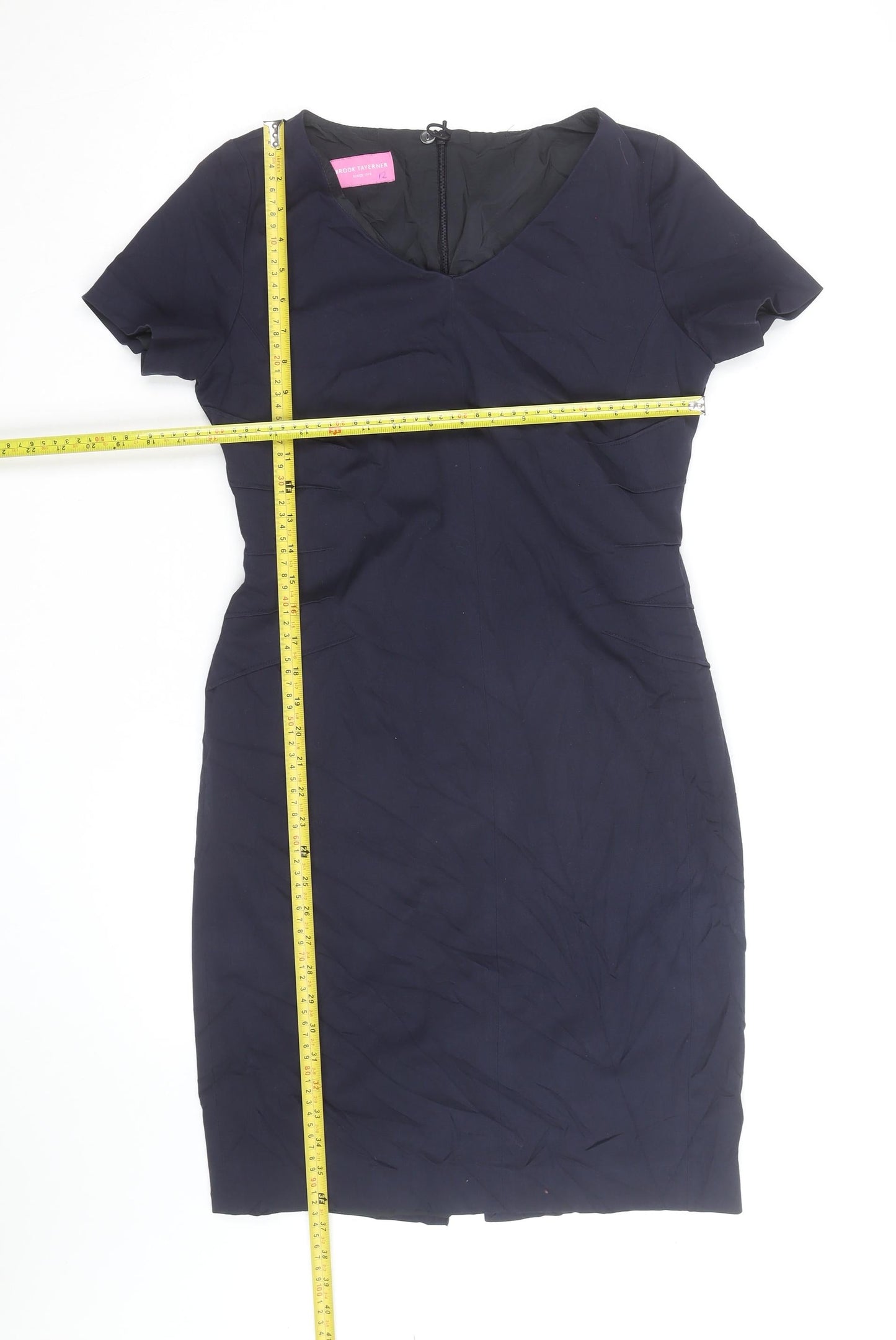Brook Taverner Women's Navy Blue V-Neck Sheath Work Dress Size 12