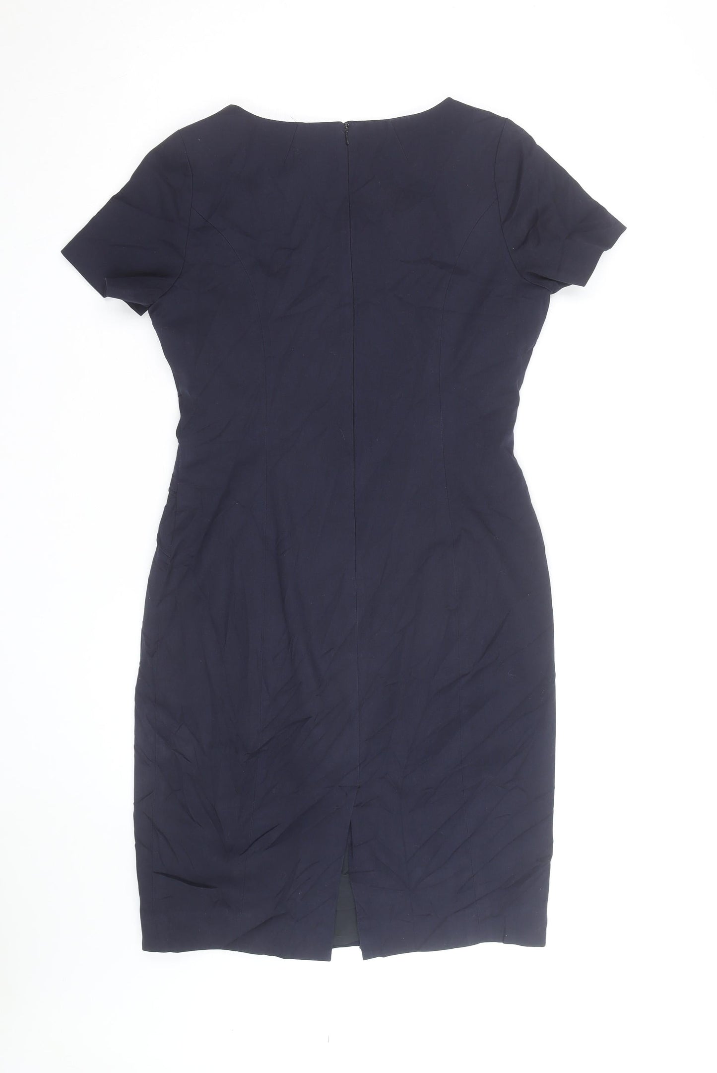 Brook Taverner Women's Navy Blue V-Neck Sheath Work Dress Size 12