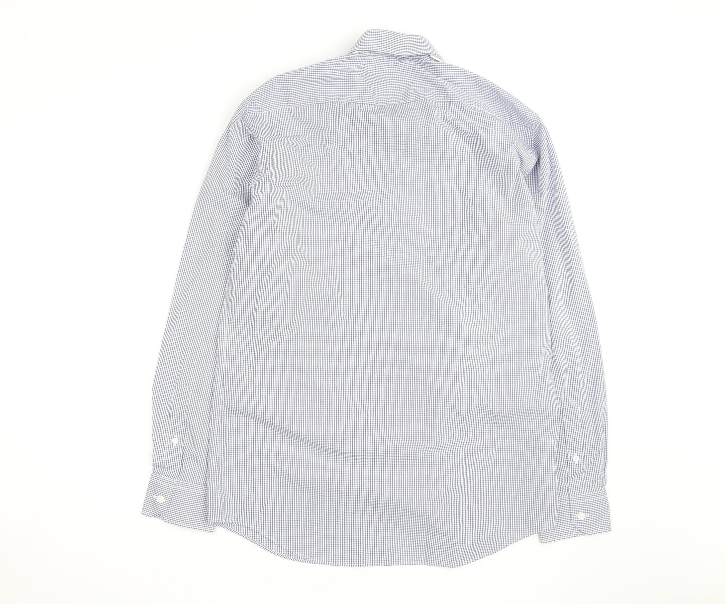 Marks and Spencer Men's Blue Check Tailored Cotton Long Sleeve Shirt M