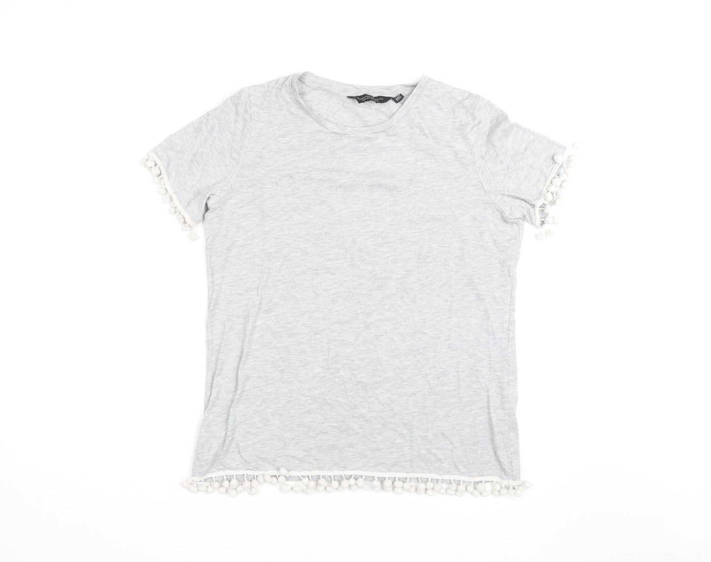 Dorothy Perkins Womens Grey Pom Pom Trim T-Shirt Size 14
