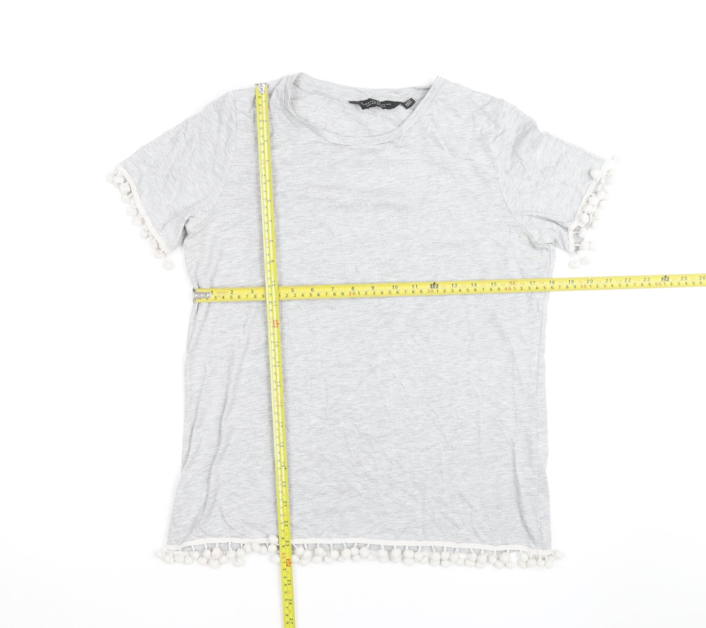 Dorothy Perkins Womens Grey Pom Pom Trim T-Shirt Size 14