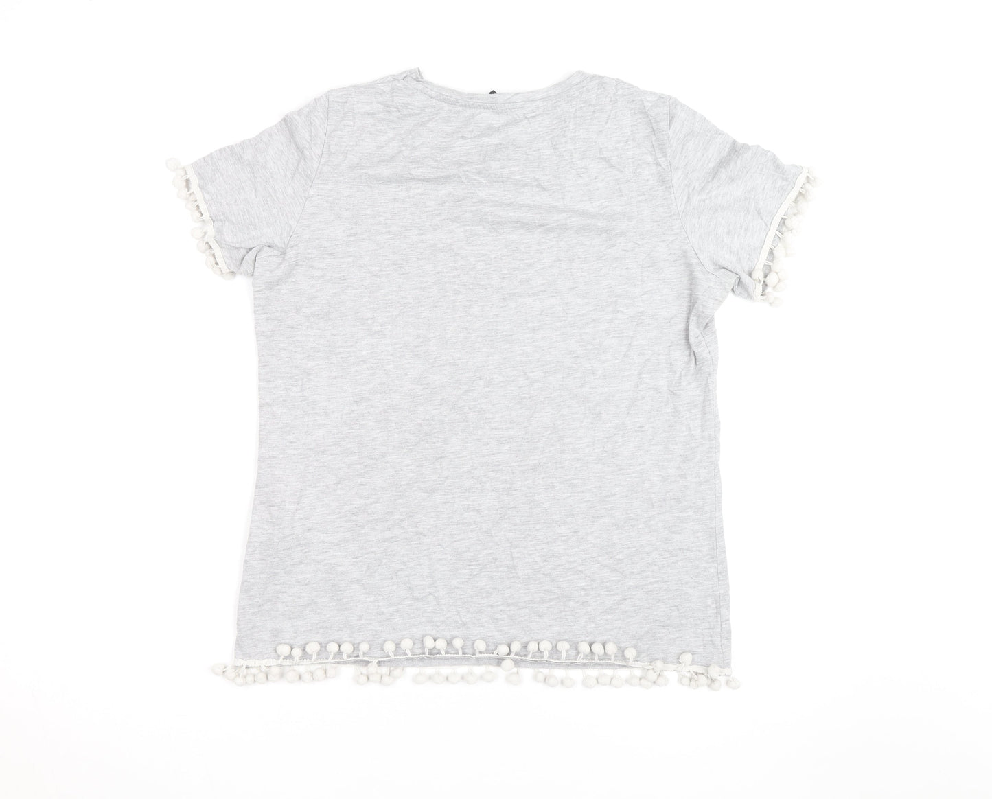 Dorothy Perkins Womens Grey Pom Pom Trim T-Shirt Size 14