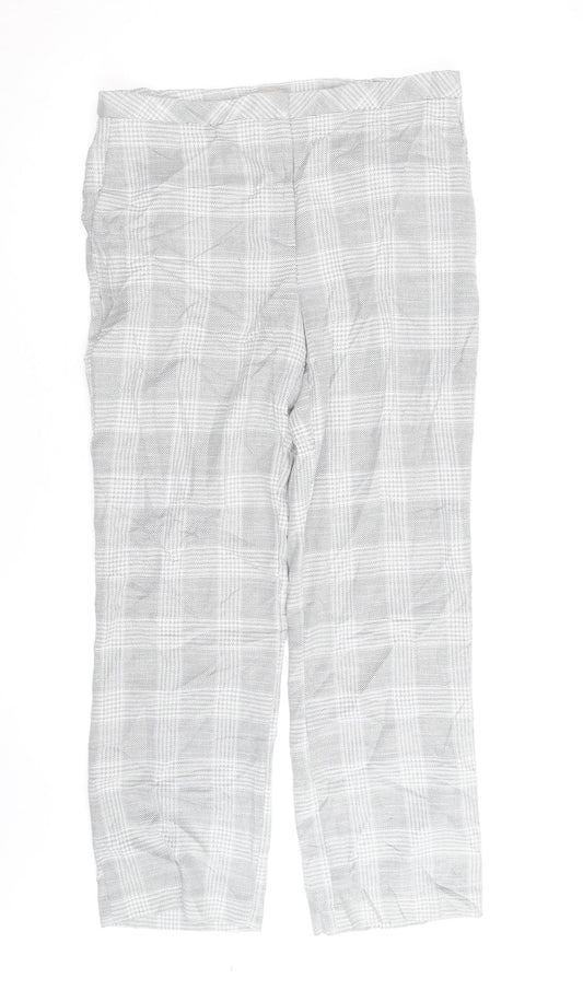H&M Men's Grey Checked Slim Fit Chino Trousers Size M