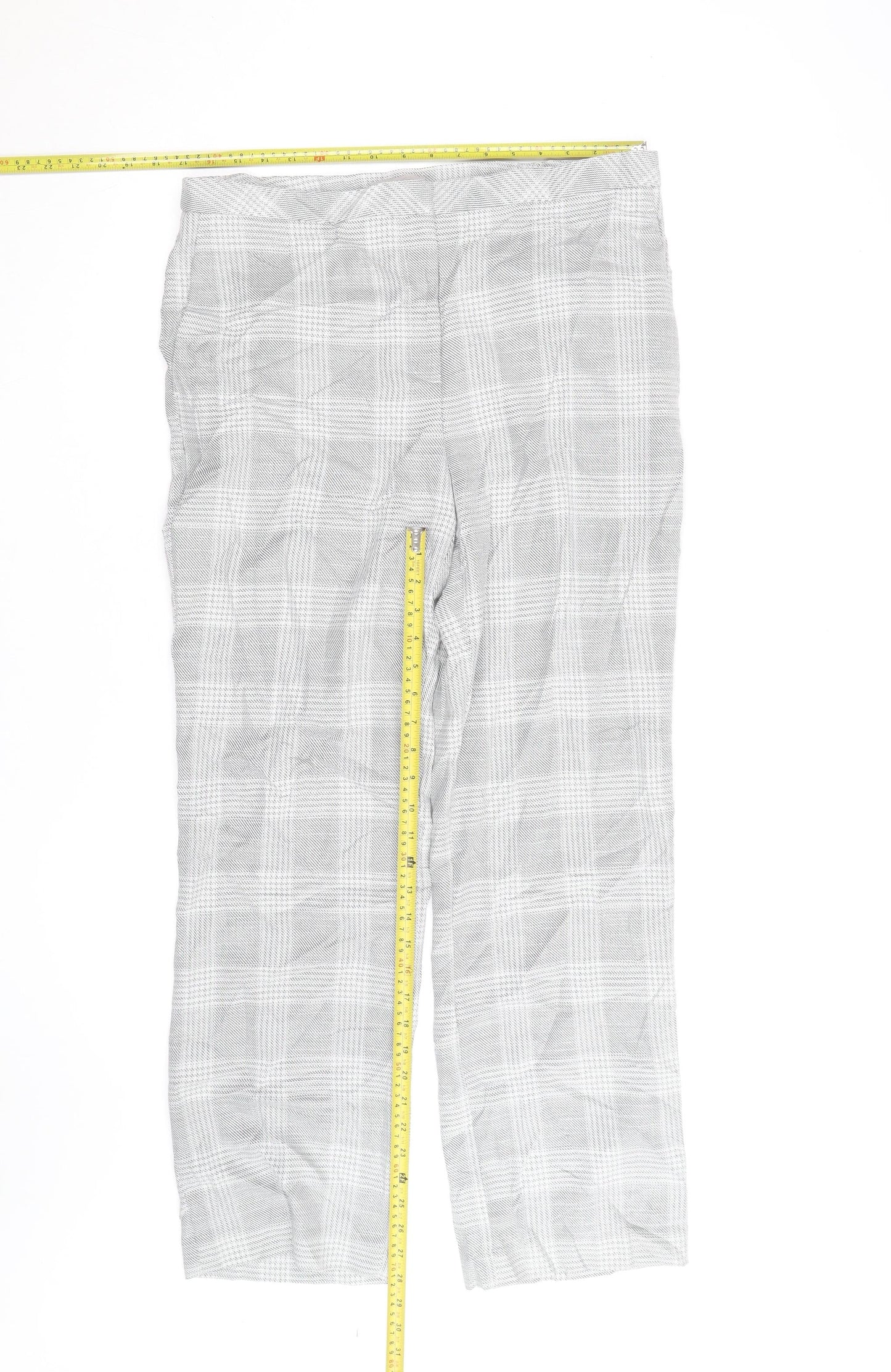 H&M Men's Grey Checked Slim Fit Chino Trousers Size M