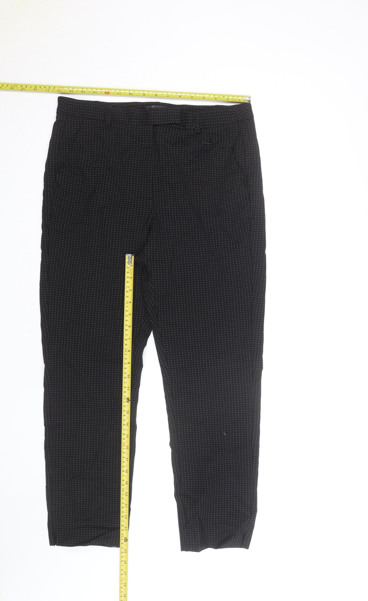 Marks and Spencer Women's Black Geometric Slim Trousers Size 12