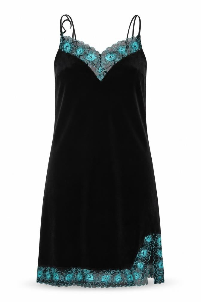 Empress Mimi Women Black Chemise L Velvet Lace Slip