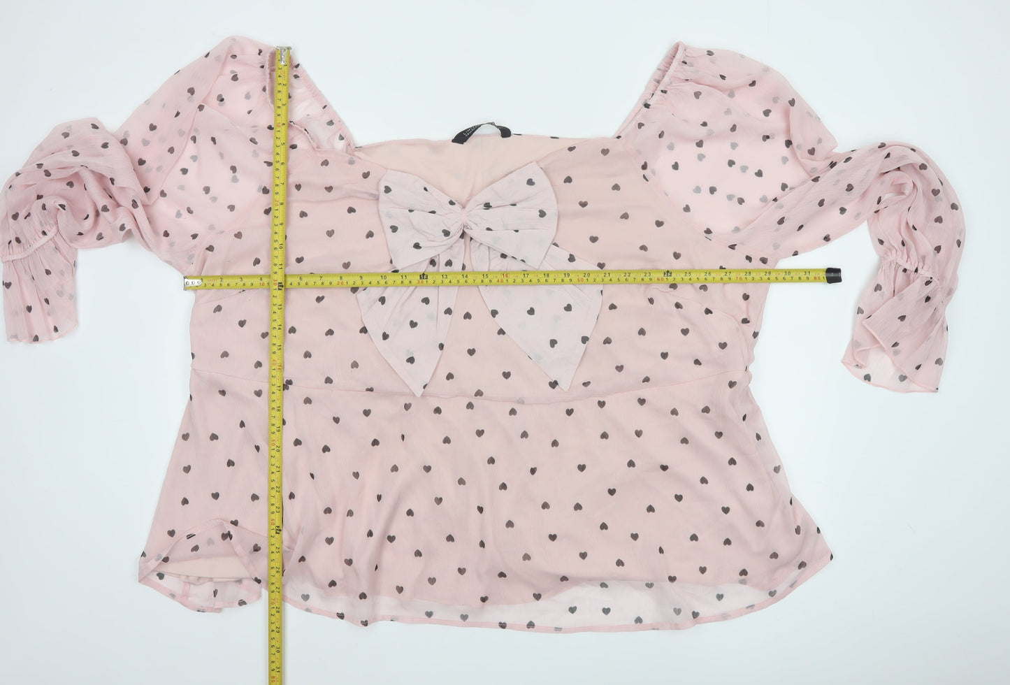 Yours Womens Pink Heart Print Chiffon Bow Blouse Plus Size 30-32