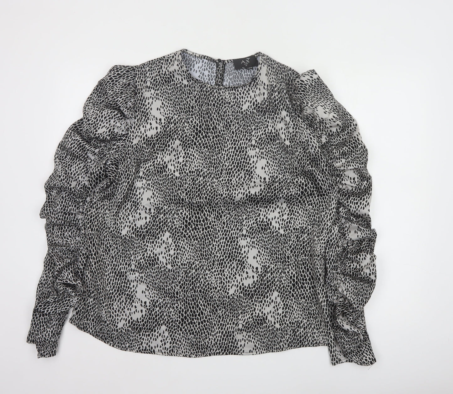 AX Paris Womens Black Animal Print Ruffle Long Sleeve Blouse Size 14