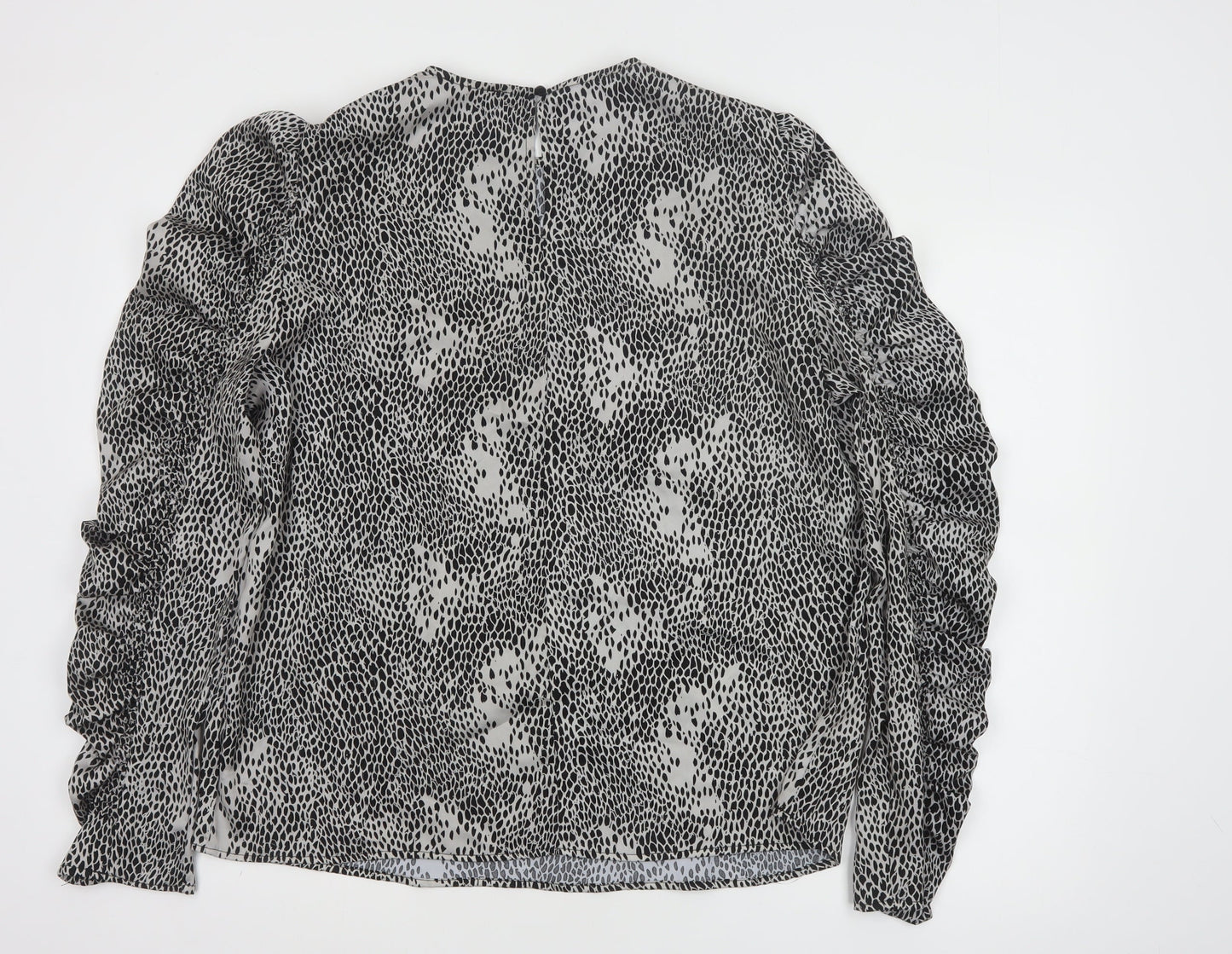 AX Paris Womens Black Animal Print Ruffle Long Sleeve Blouse Size 14