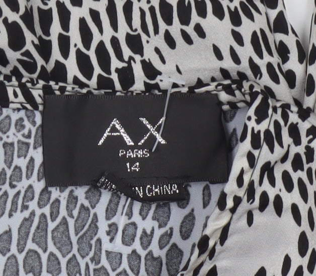 AX Paris Womens Black Animal Print Ruffle Long Sleeve Blouse Size 14