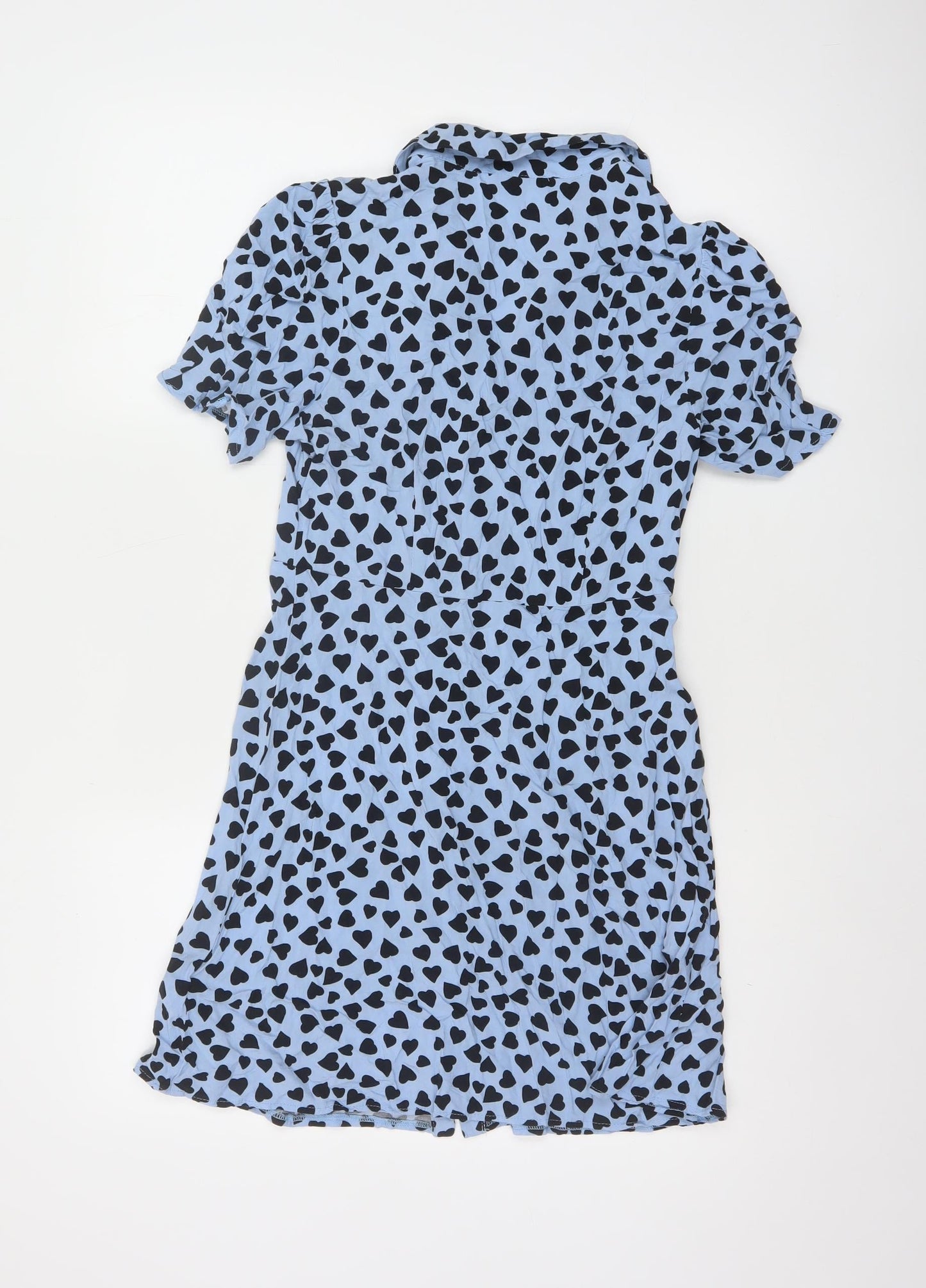 Nobody's Child Blue Heart Print Short Sleeve Shirt Dress UK 8