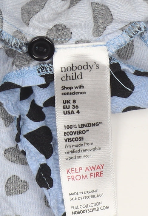 Nobody's Child Blue Heart Print Short Sleeve Shirt Dress UK 8
