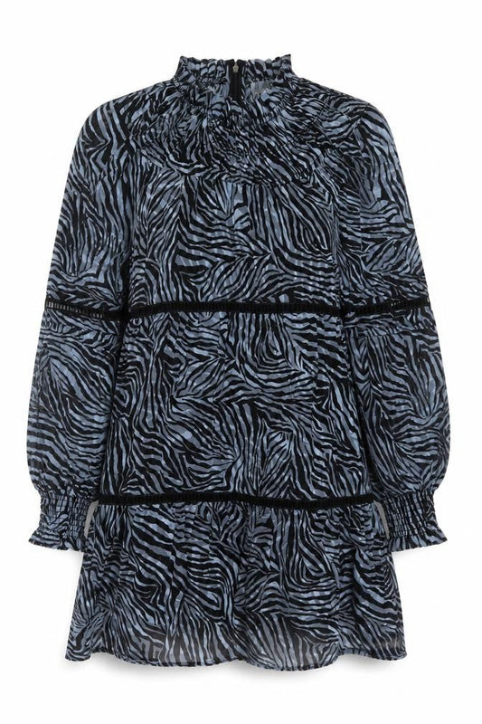 Michael Kors Women Blue Animal Print Silk Blend Shift Dress S