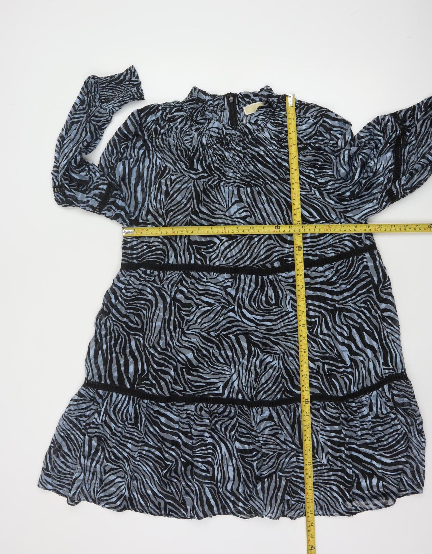 Michael Kors Women Blue Animal Print Silk Blend Shift Dress S