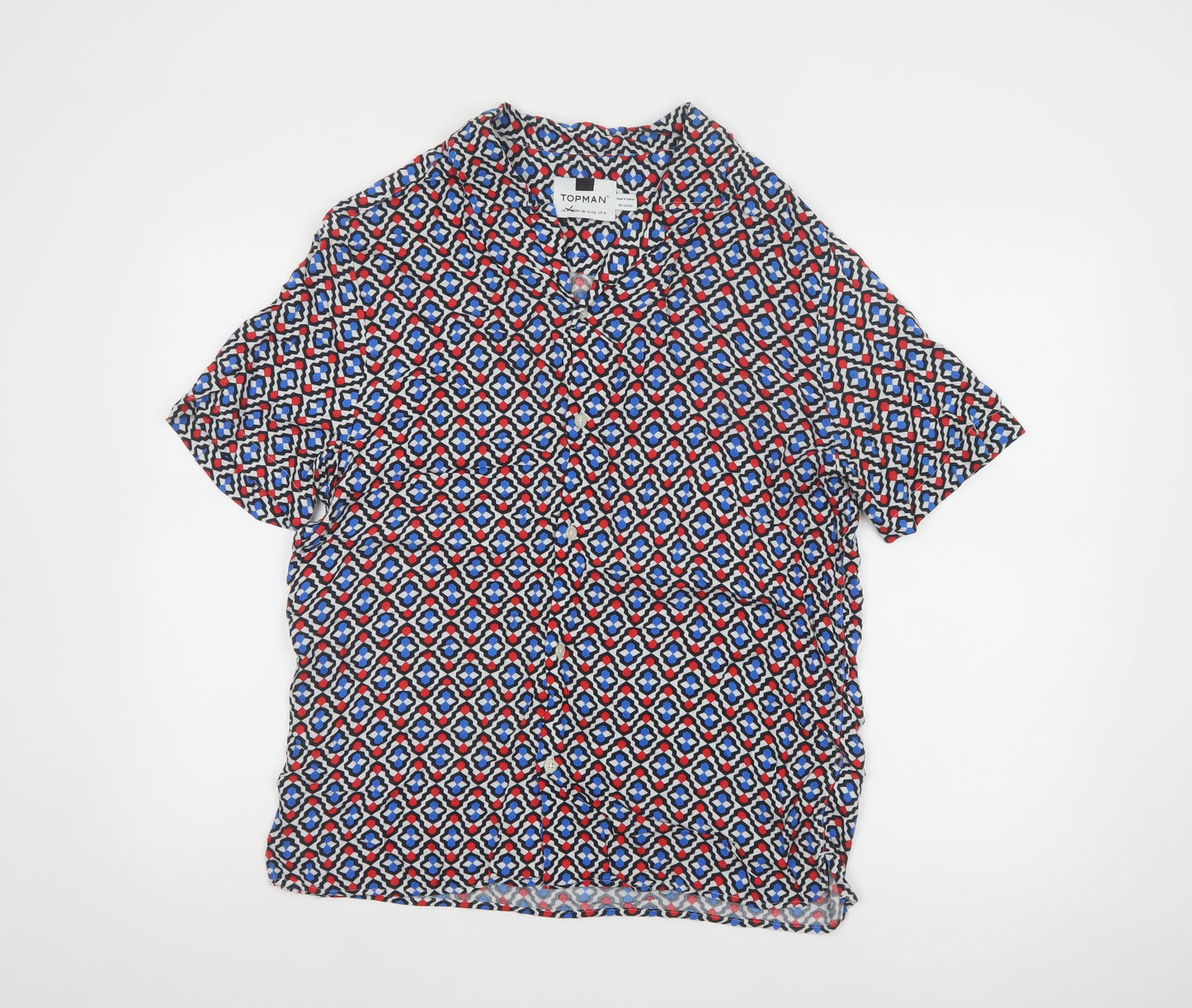 Topman Men's Multicoloured Geometric Short Sleeve Viscose Shirt M