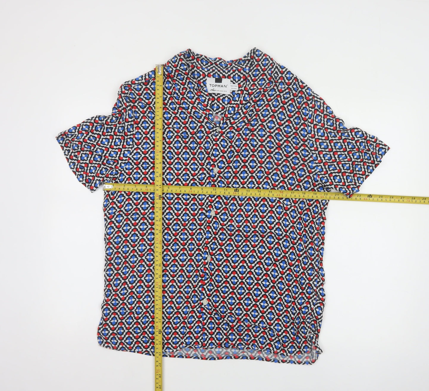 Topman Men's Multicoloured Geometric Short Sleeve Viscose Shirt M