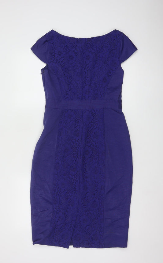 Monsoon Women Blue Lace Sheath Dress UK 10 Scoop Neck Knee Length