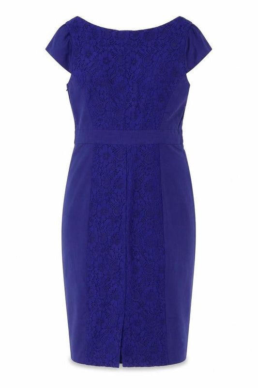 Monsoon Women Blue Lace Sheath Dress UK 10 Scoop Neck Knee Length