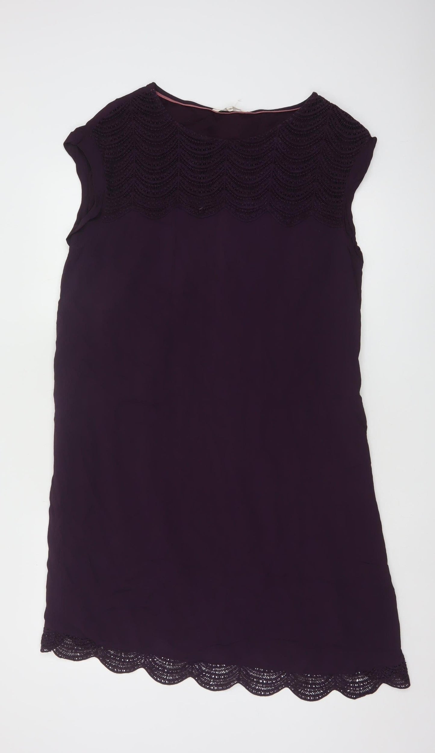 White Stuff Women's Purple Lace Trim Sleeveless Shift Dress Size 16