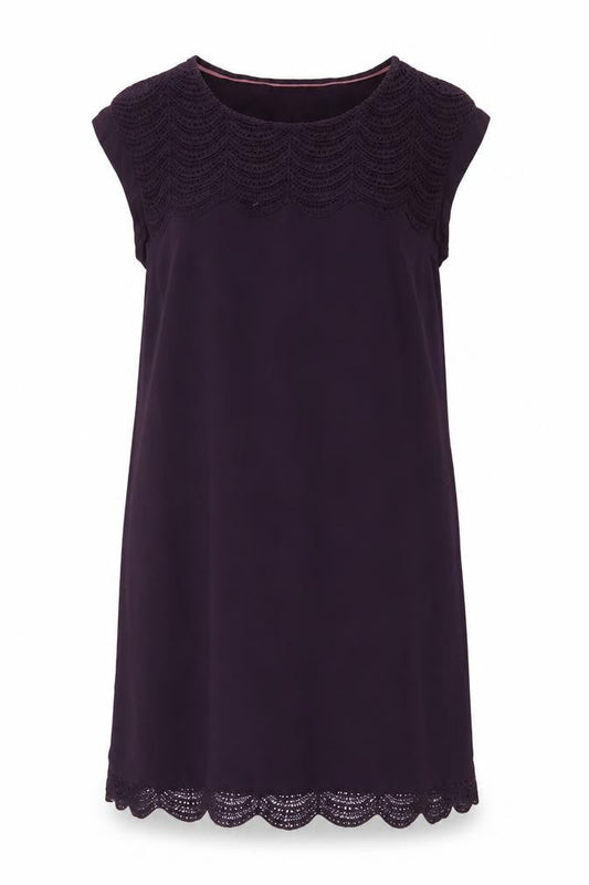 White Stuff Women's Purple Lace Trim Sleeveless Shift Dress Size 16