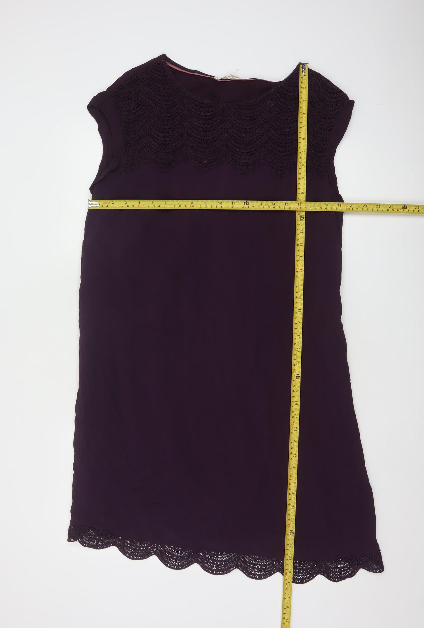 White Stuff Women's Purple Lace Trim Sleeveless Shift Dress Size 16