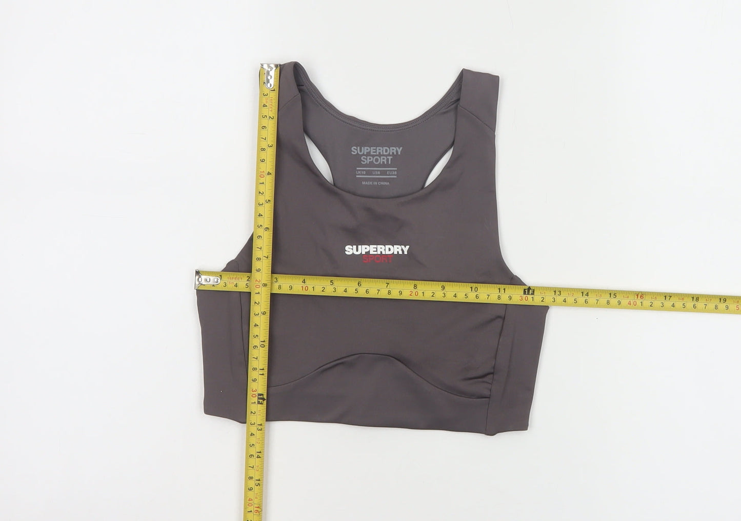 Superdry Women’s Grey Medium Support Sports Bra UK10 Polyester Blend