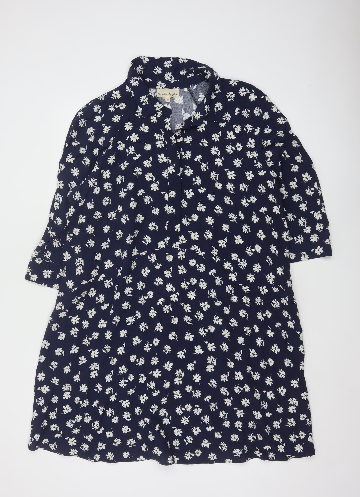 Phase Eight Women’s Blue Floral Viscose Shirt Dress Size 14