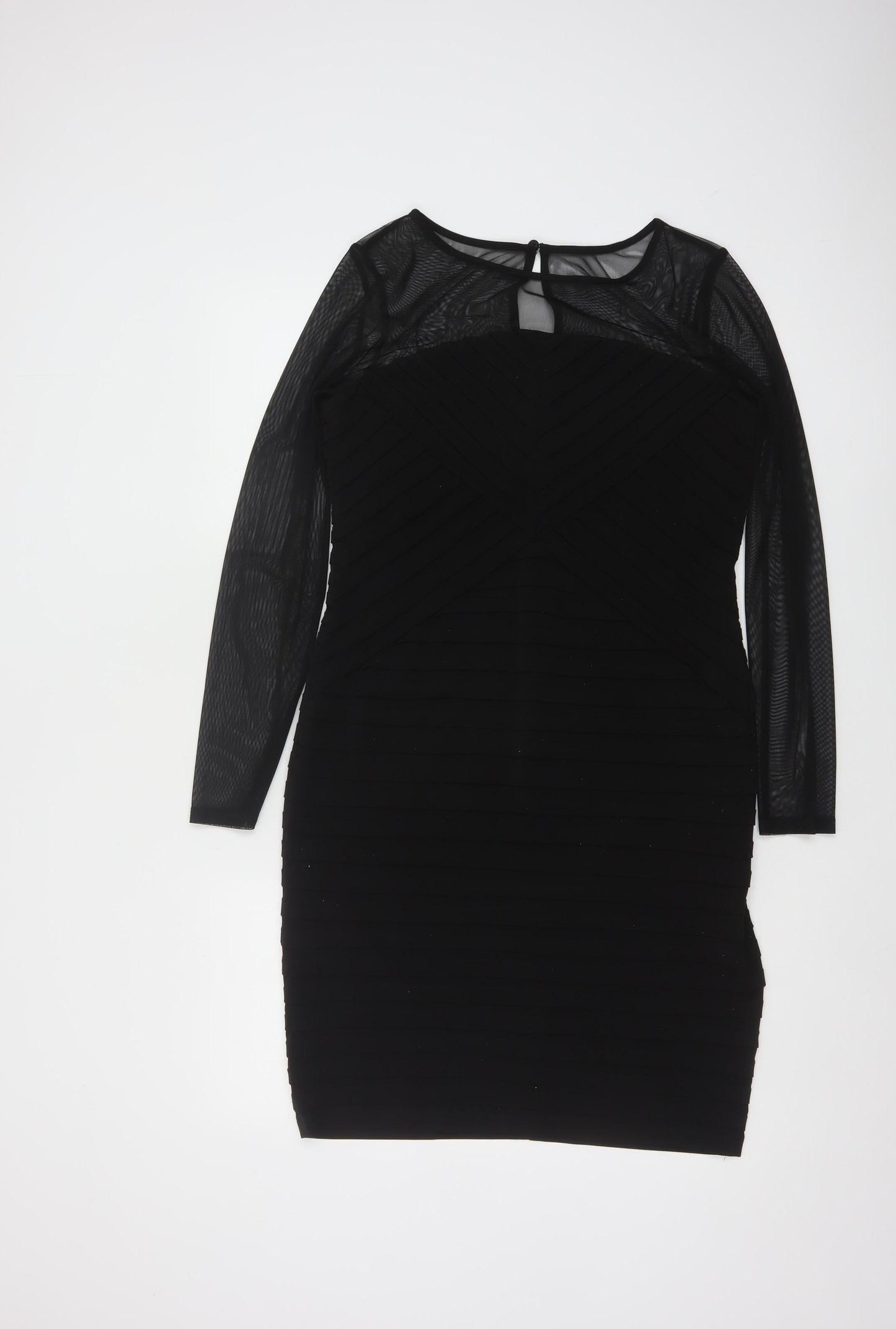 Wallis Women Black Long Sleeve Bodycon Knee Length Dress Size 12