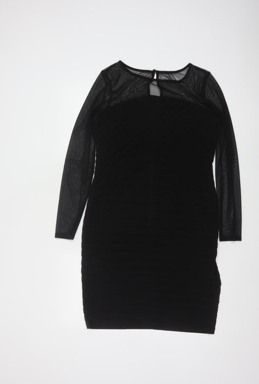 Wallis Women Black Long Sleeve Bodycon Knee Length Dress Size 12