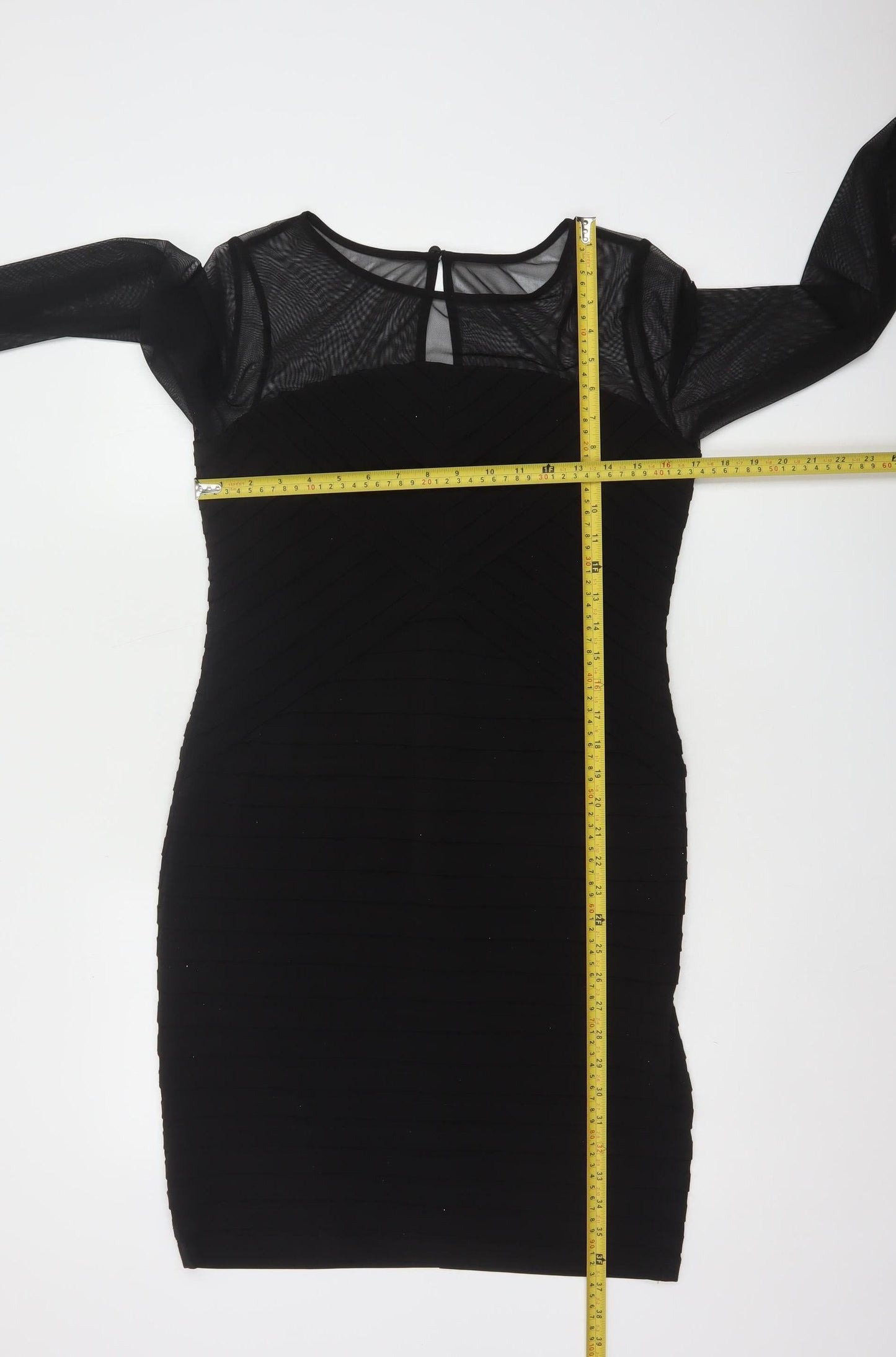 Wallis Women Black Long Sleeve Bodycon Knee Length Dress Size 12