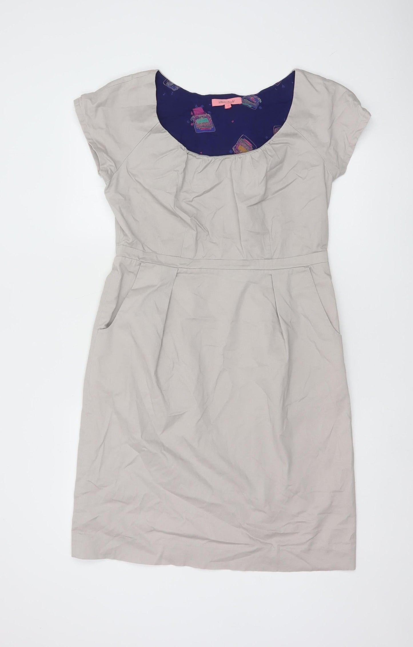 White Stuff Women Beige Size 12 Short Sleeve Knee Length Shift Dress