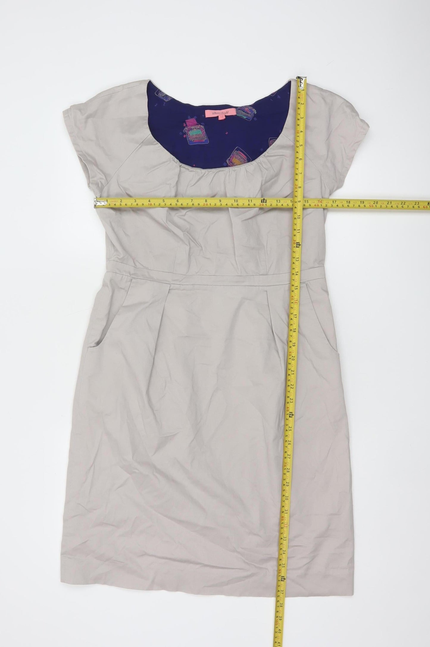 White Stuff Women Beige Size 12 Short Sleeve Knee Length Shift Dress