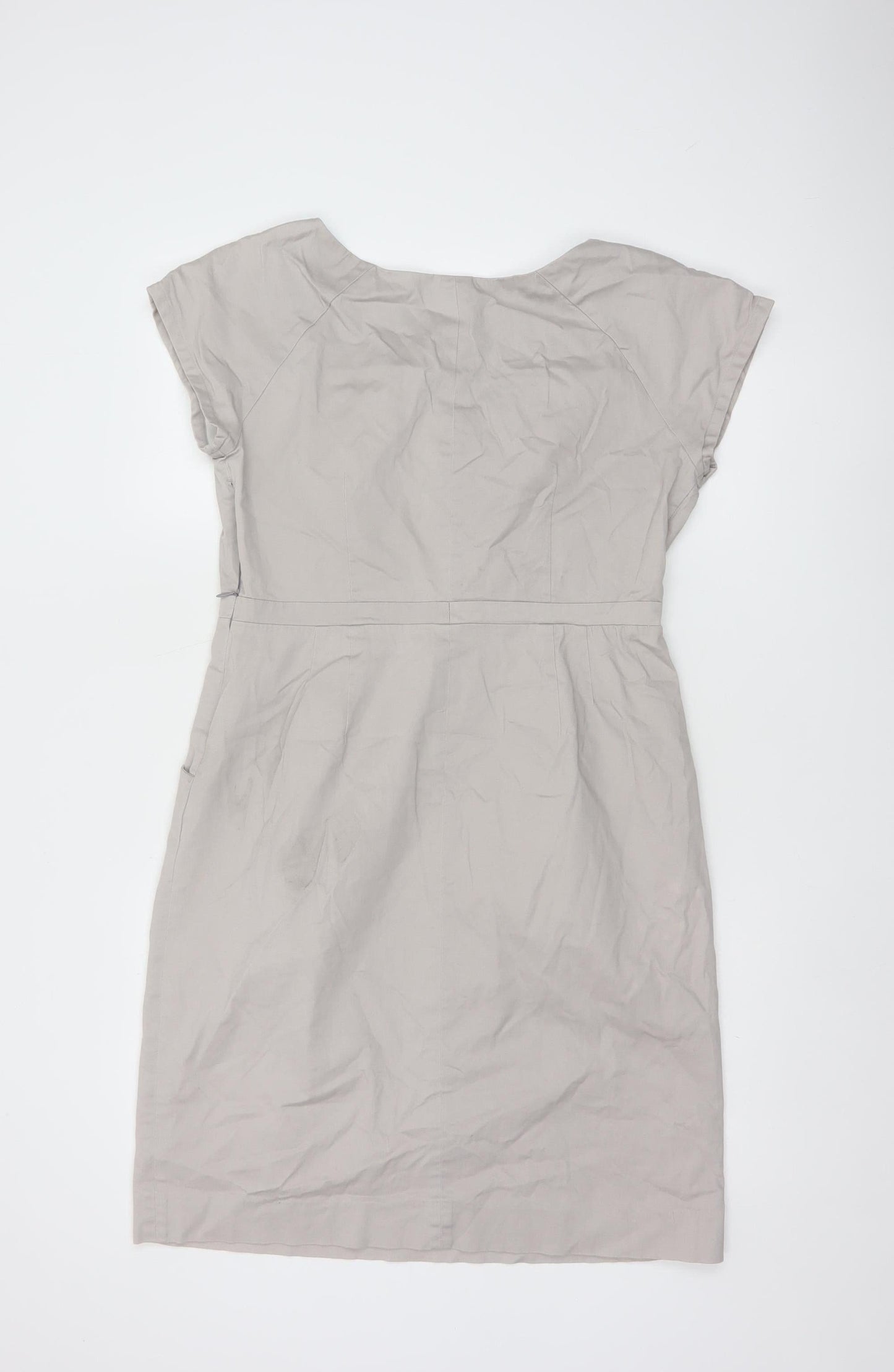 White Stuff Women Beige Size 12 Short Sleeve Knee Length Shift Dress
