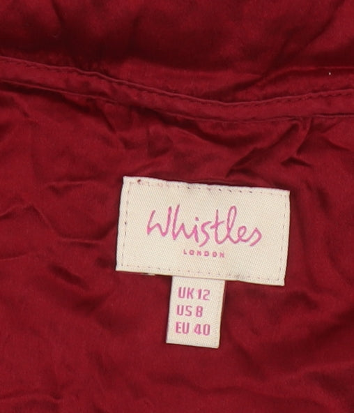 Whistles Women’s Red Wrap Dress Size 12 Short Sleeve Collared Ruffle Hem