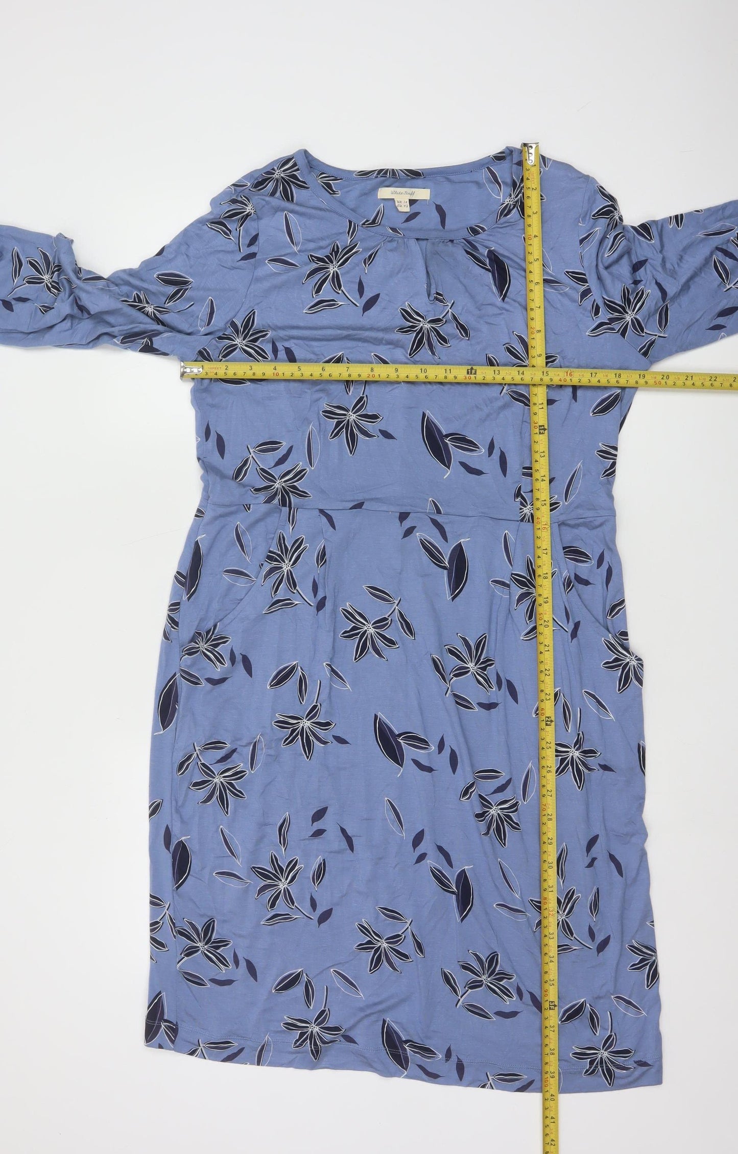 White Stuff Women’s Blue Floral Shift Dress Size 14 Viscose Stretch
