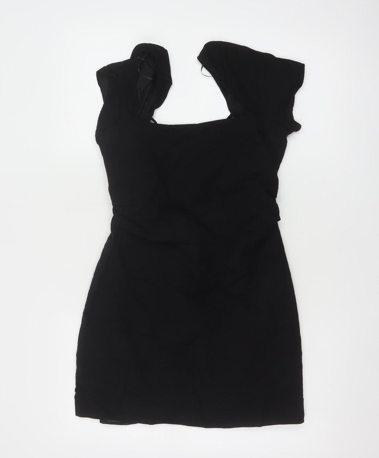 Zara Womens Black Short Bodycon Dress Size 12 Linen Blend