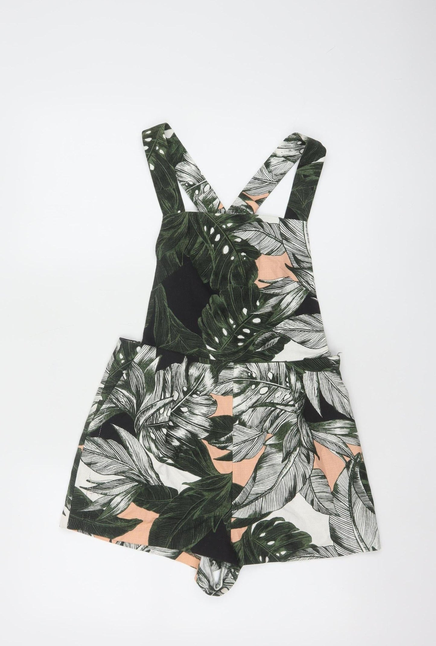 Topshop Women's Green Leaf Print Playsuit UK 8 Cotton Blend Summer Outfit