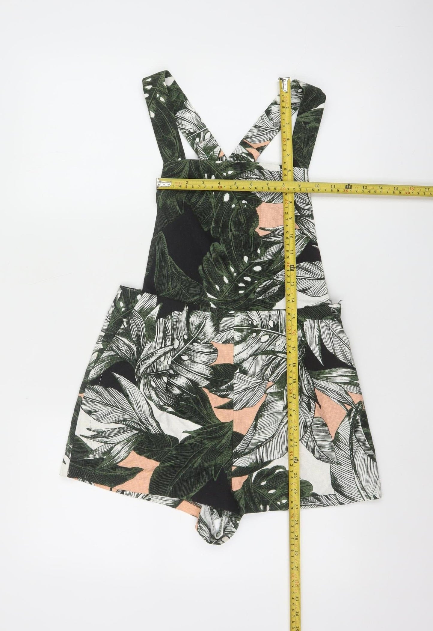 Topshop Women's Green Leaf Print Playsuit UK 8 Cotton Blend Summer Outfit