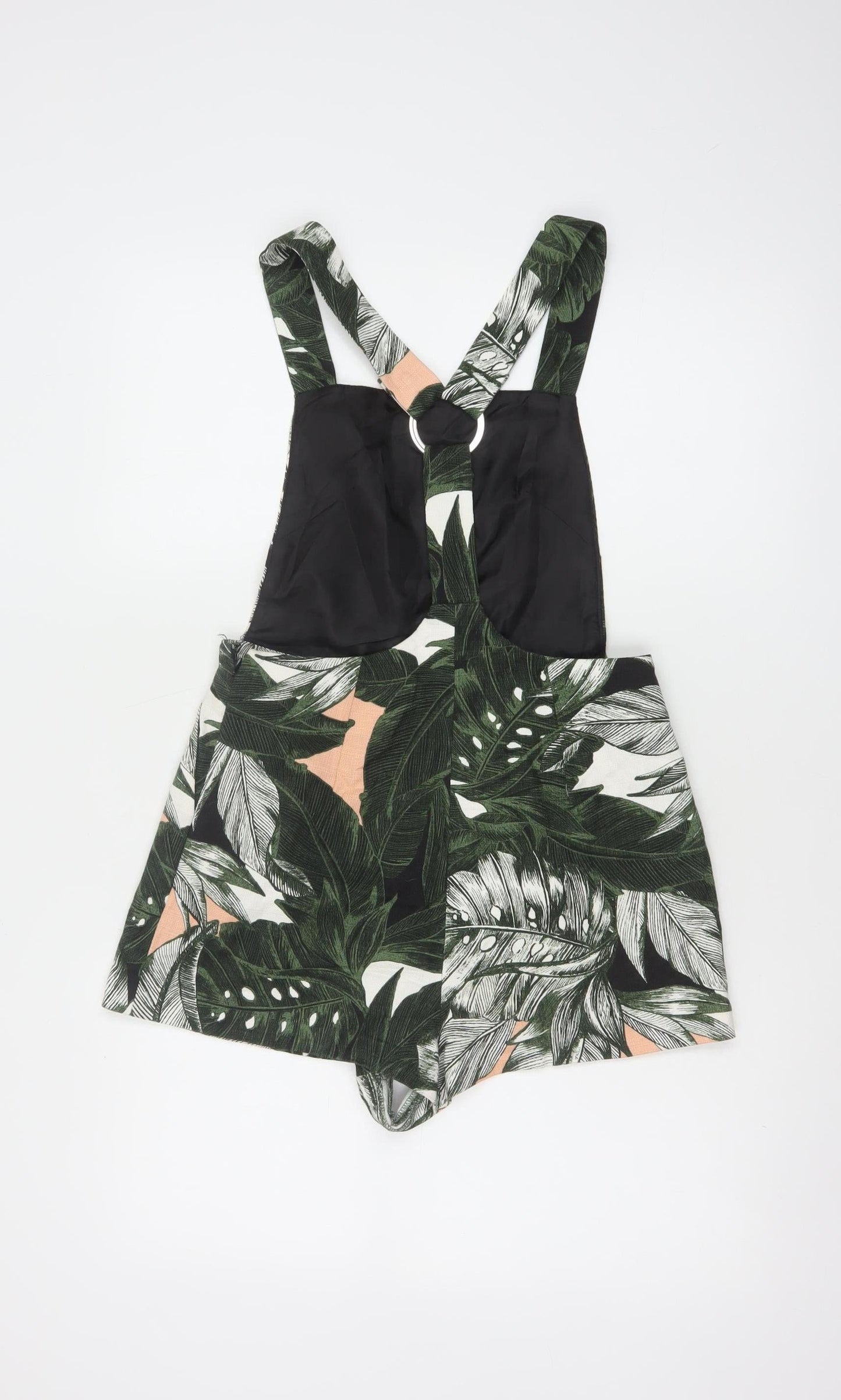 Topshop Women's Green Leaf Print Playsuit UK 8 Cotton Blend Summer Outfit