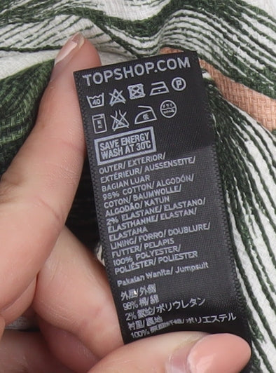 Topshop Women's Green Leaf Print Playsuit UK 8 Cotton Blend Summer Outfit