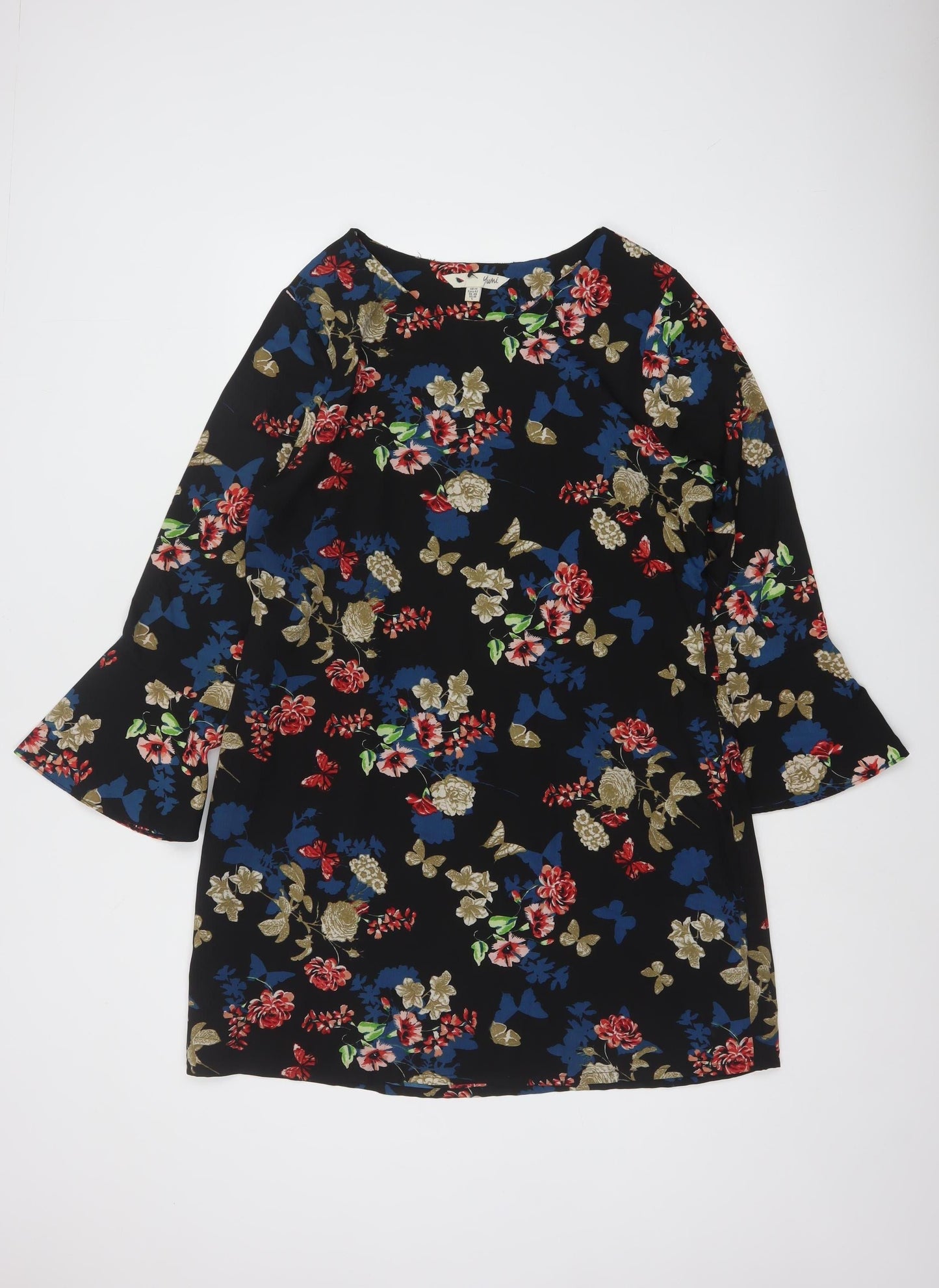 Yumi Women’s Multicoloured Floral Shift Dress UK 14 3/4 Sleeve