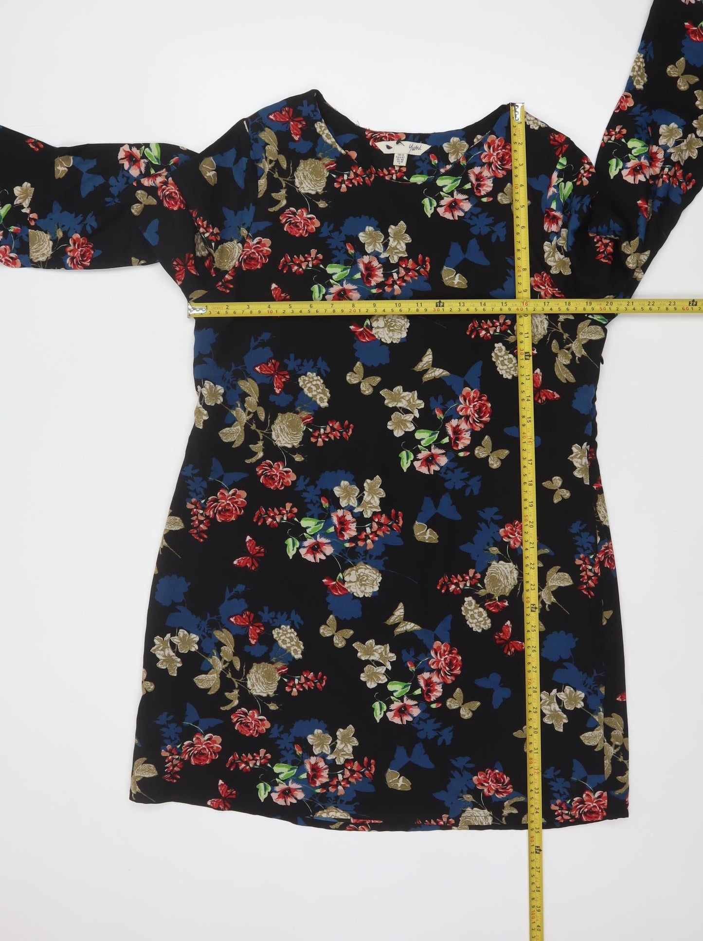 Yumi Women’s Multicoloured Floral Shift Dress UK 14 3/4 Sleeve
