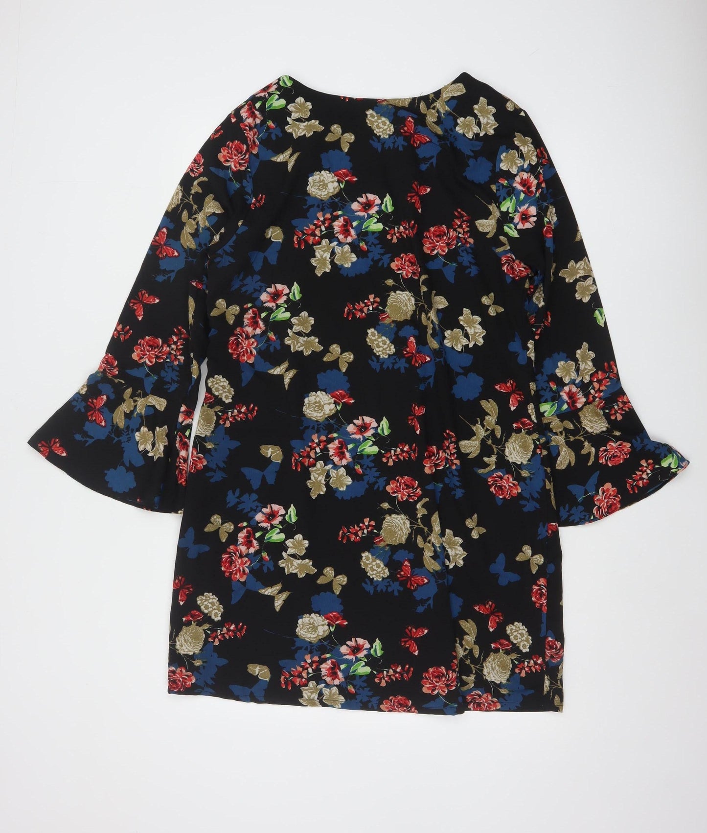 Yumi Women’s Multicoloured Floral Shift Dress UK 14 3/4 Sleeve