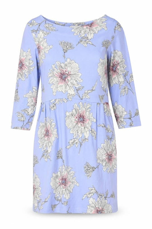 Joules Women Blue Floral Shift Dress Size 12 Knee Length 3/4 Sleeve