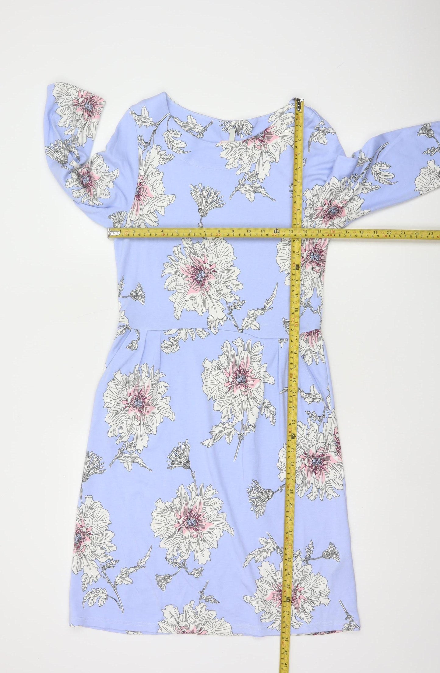 Joules Women Blue Floral Shift Dress Size 12 Knee Length 3/4 Sleeve