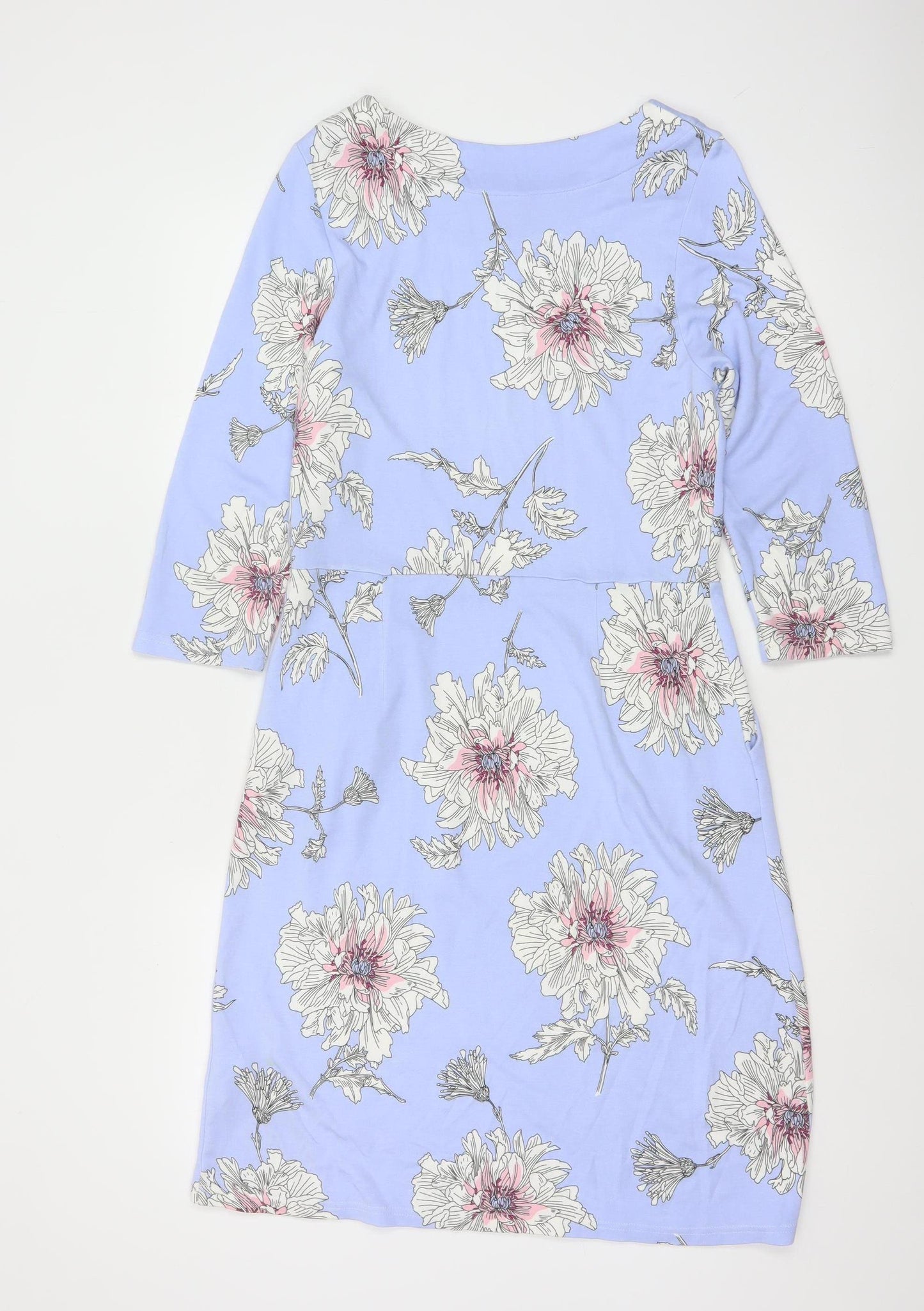 Joules Women Blue Floral Shift Dress Size 12 Knee Length 3/4 Sleeve